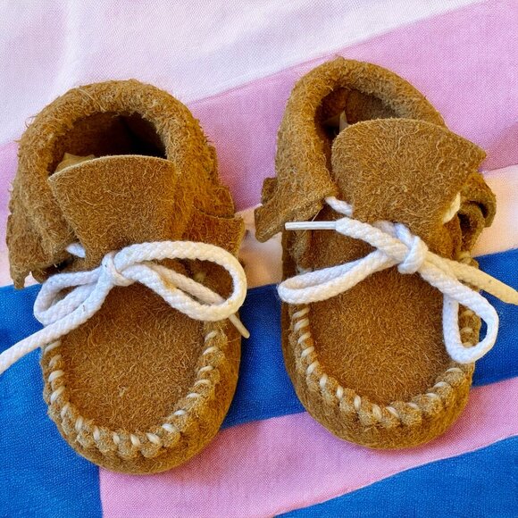 Genuine Buffalo Leather Baby Infant Moccasin Booties size 1 - 0-3 months NEW USA - Picture 4 of 16